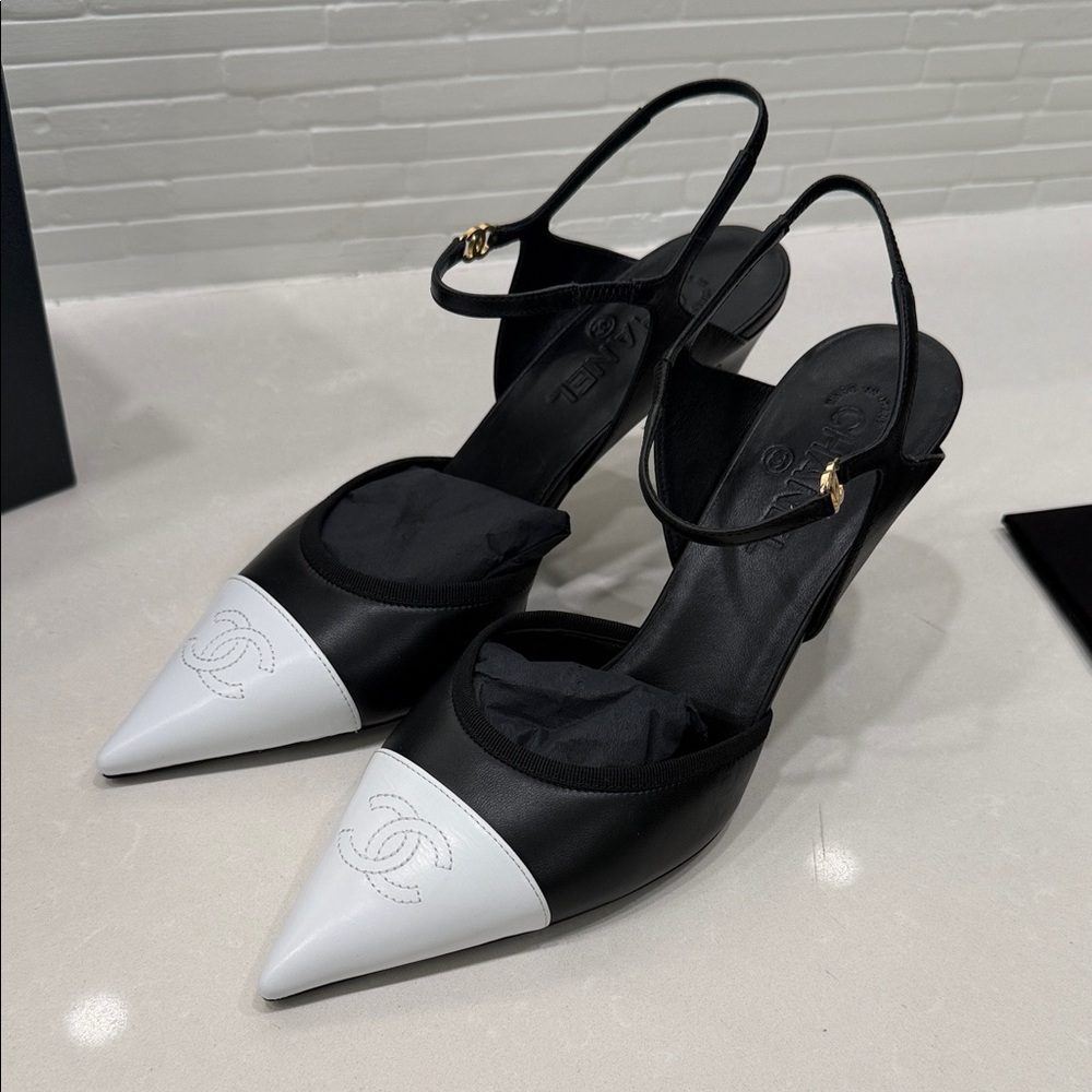 CHANEL Black and White Slingbacks